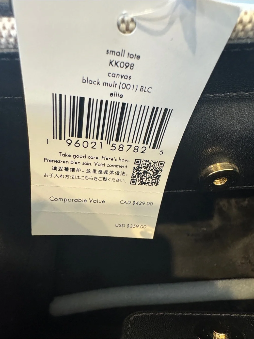 kate spade New York Black & Cream Canvas Tote new $339